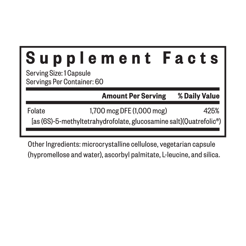 L-Methylfolate 1mg | 60 Capsules | Seeking Health