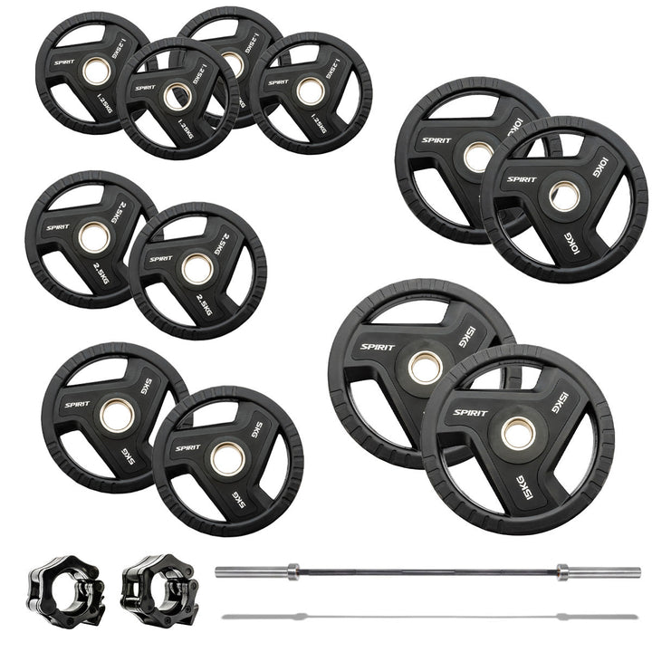 Spirit Fitness 90kg Olympic Rubber Tri Grip Weight Set with 7ft Bar