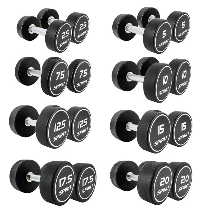 Spirit Fitness 2.5kg to 20kg Round CPU Dumbbells Set - 8 pairs