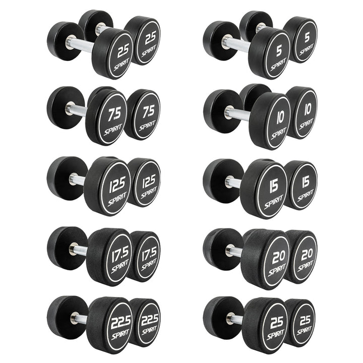 Spirit Fitness 2.5kg to 25kg Round CPU Dumbbells Set - 10 pairs