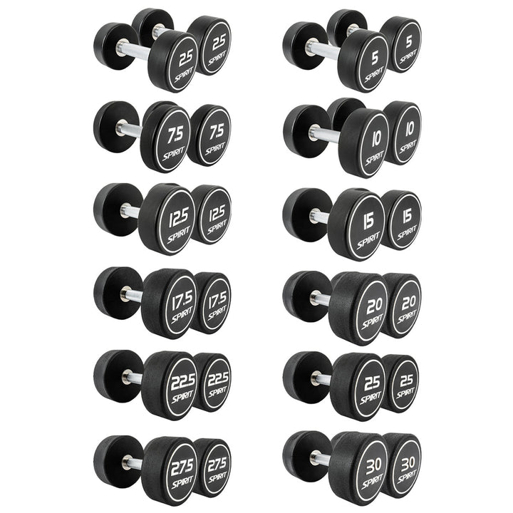 Spirit Fitness 2.5kg to 30kg Round CPU Dumbbells Set - 12 pairs